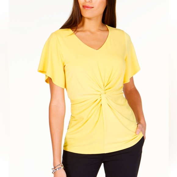 Yellow V-Neck Twist Front Top - Picture 1 of 6